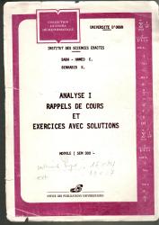 Analyse 1 : rappel de cours et exercices avec solutions