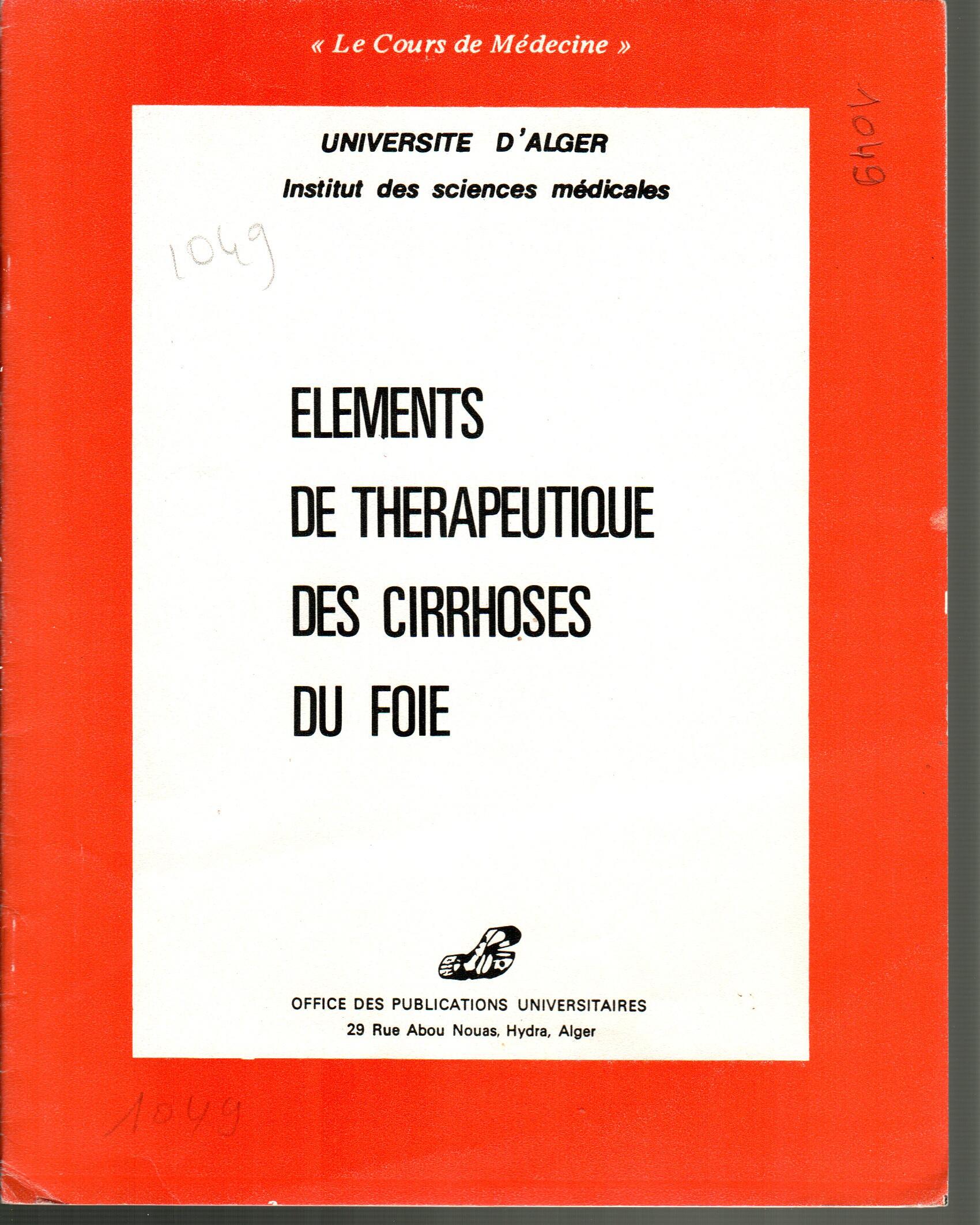 Eléments de thérapeutique des cirrhoses au foie
