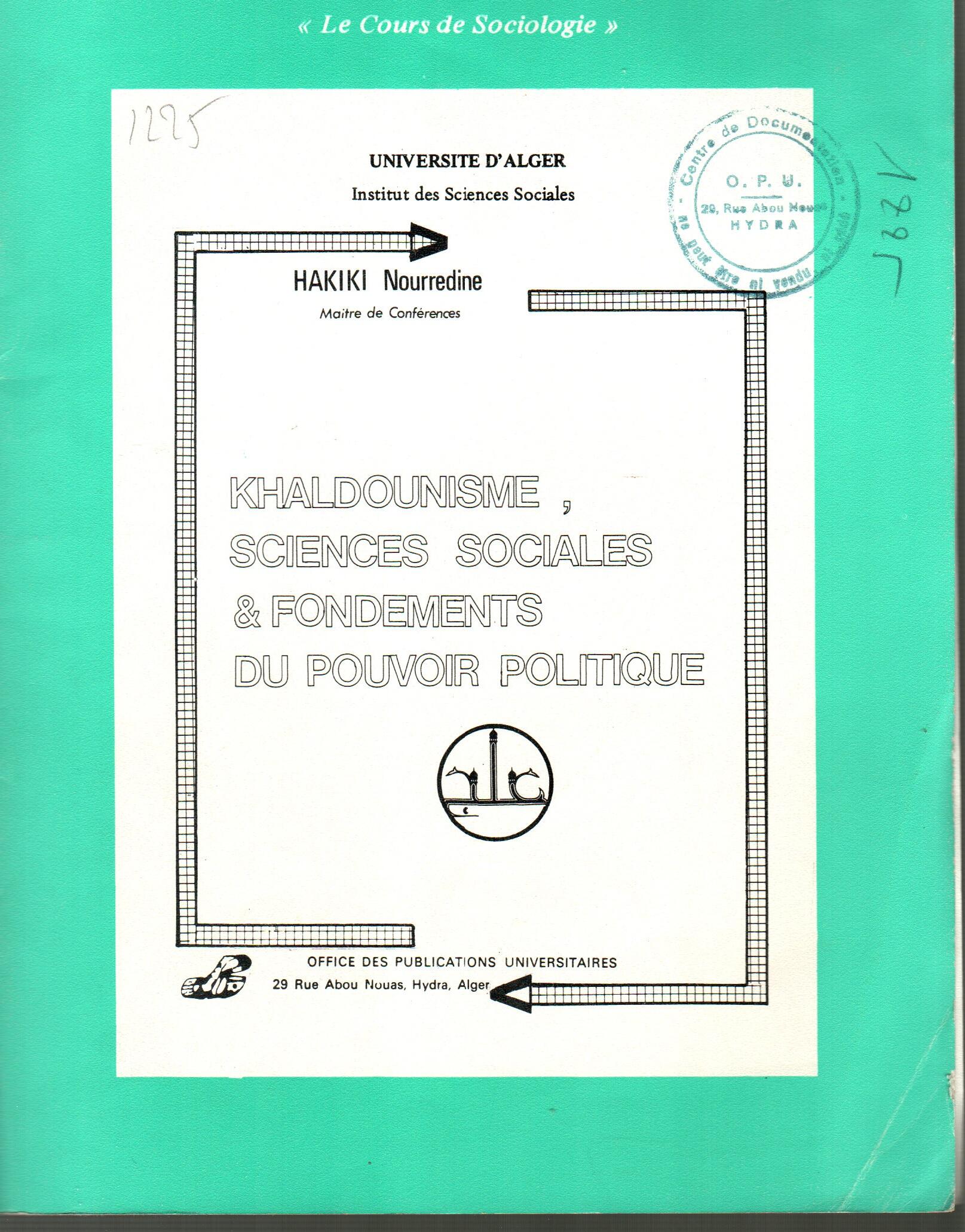 KHALDOUNISME sciences sociales et fondements du pouvoir politique