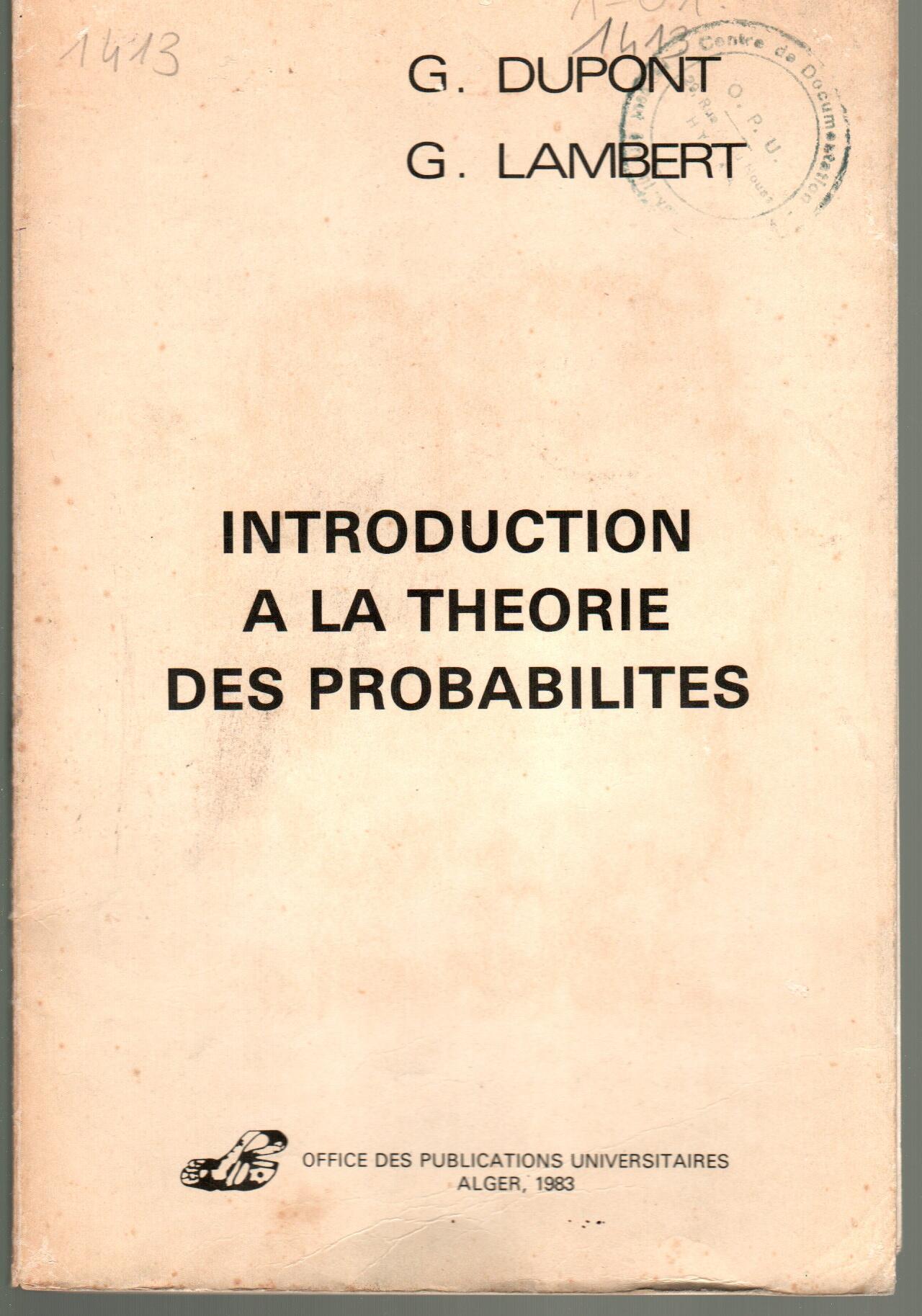 Introduction à la théorie des probabilités