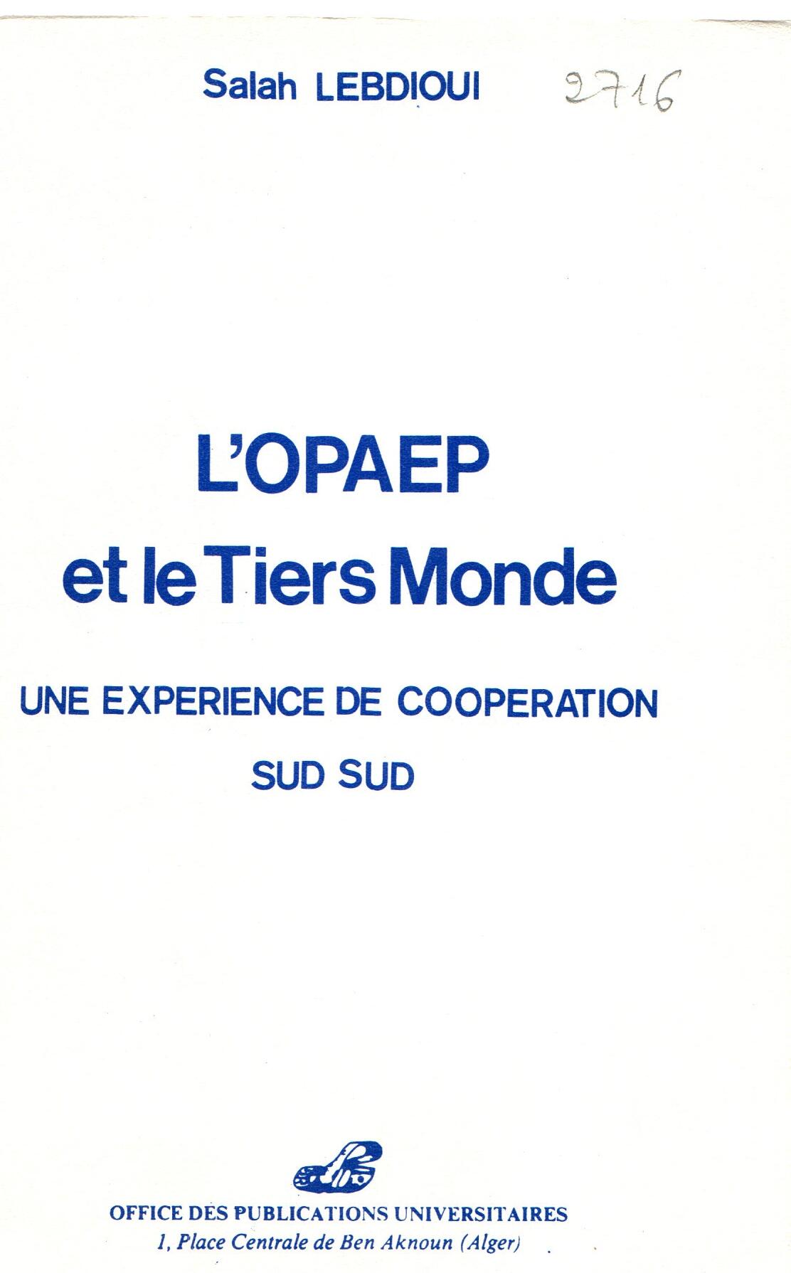l'OPEP et le tiers monde une expérience de coopération sud sud