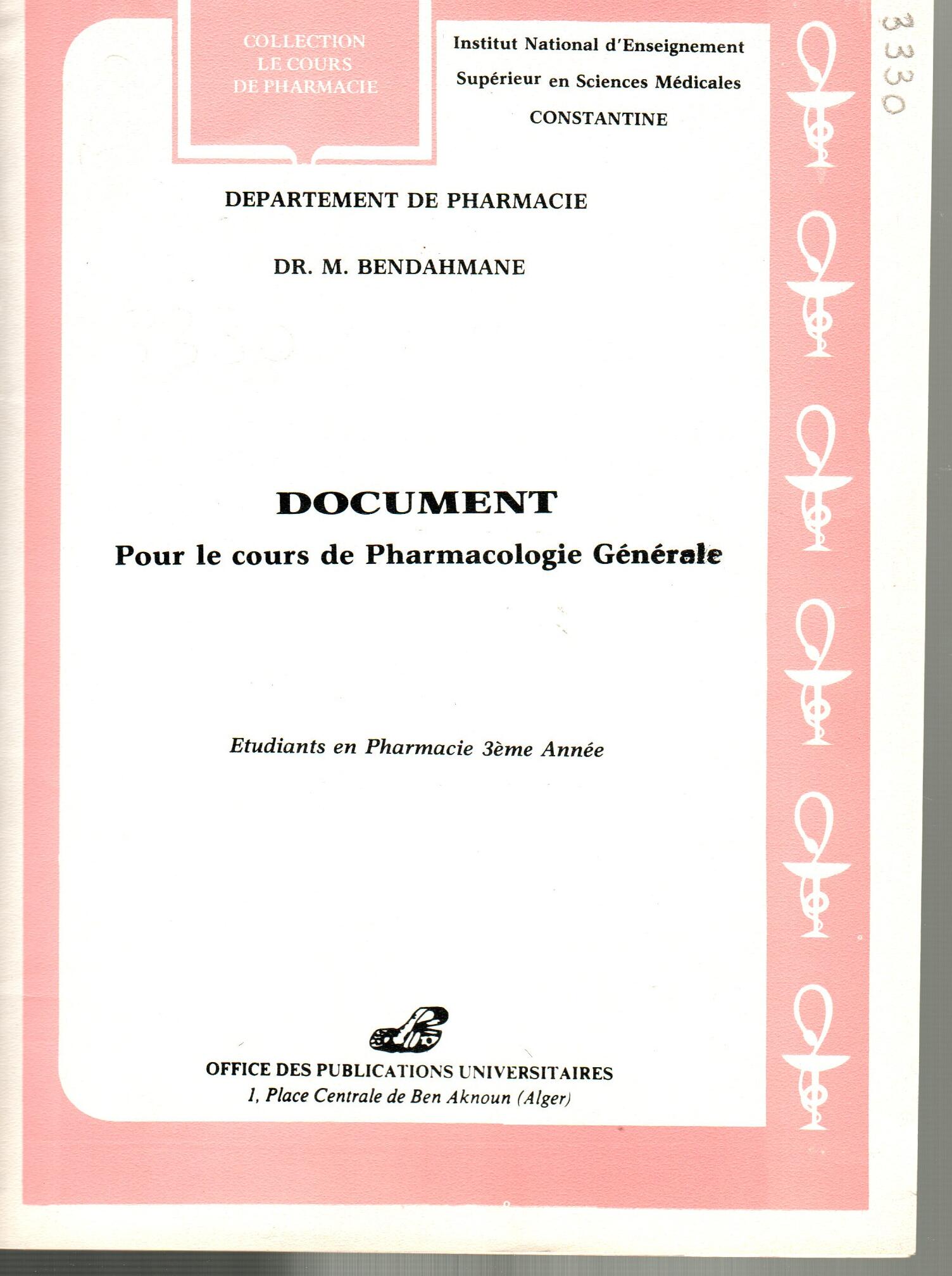Document pour le cours de pharmacologie générale