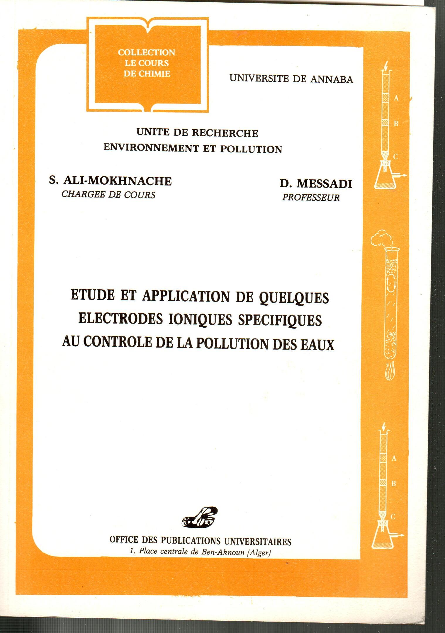 Etudes et applications sur quelques électrodes ioniques spécifiques au contrôle de la pollution des eaux