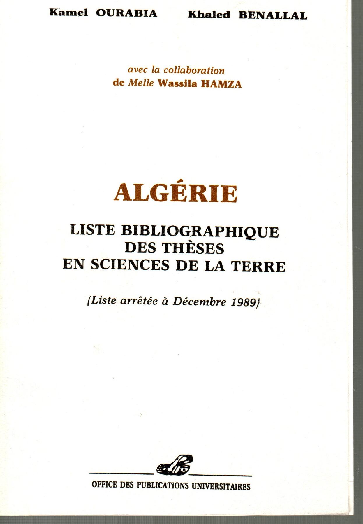 Algérie, liste bibliographique des thèses en sciences de la terre