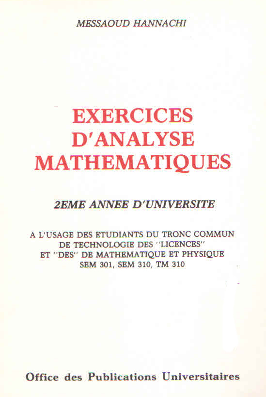 Exercices d'analyse mathématique pour la graduation