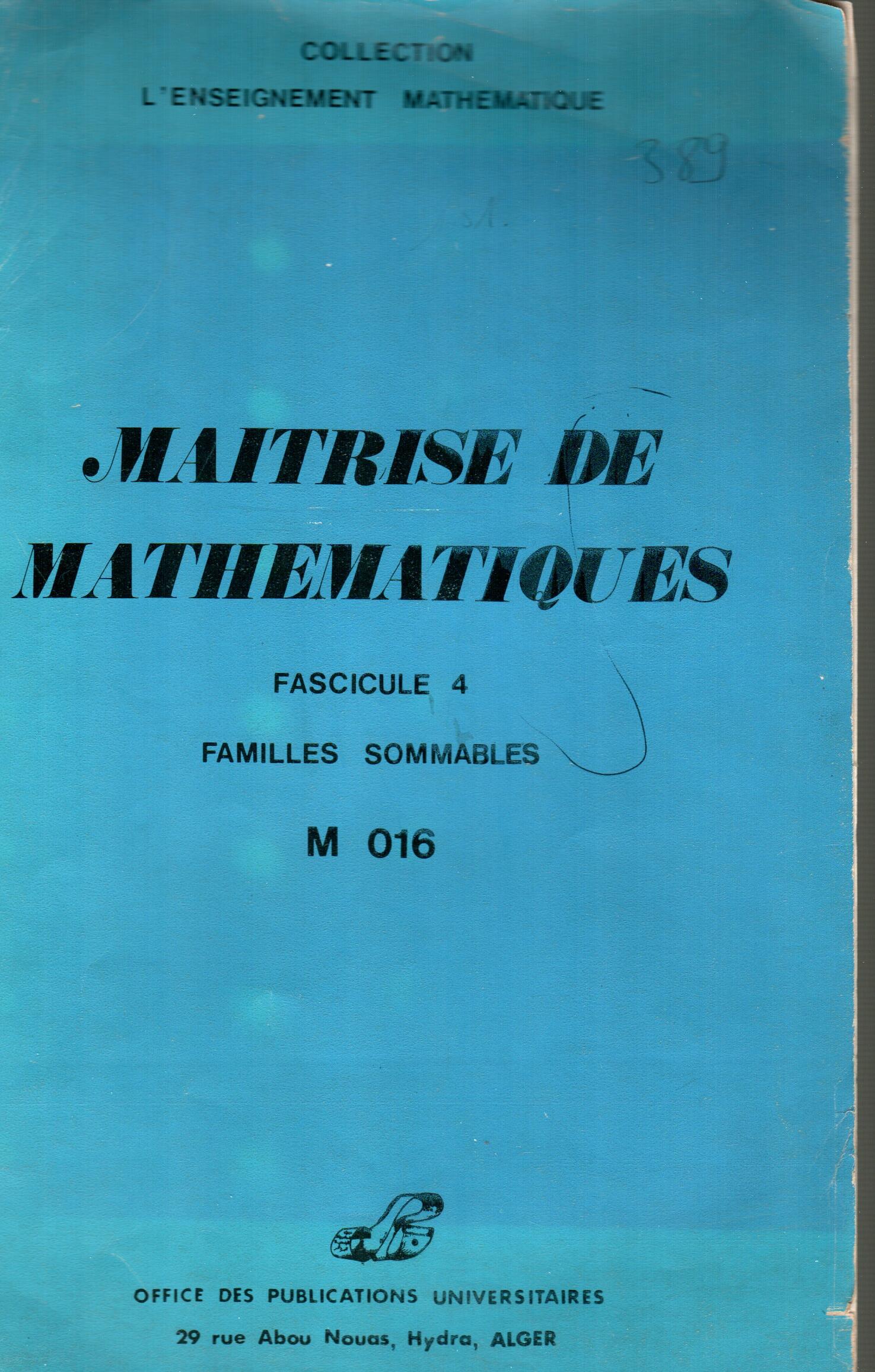 Maitrise de mathématiques-fascicule 4-familles sommables