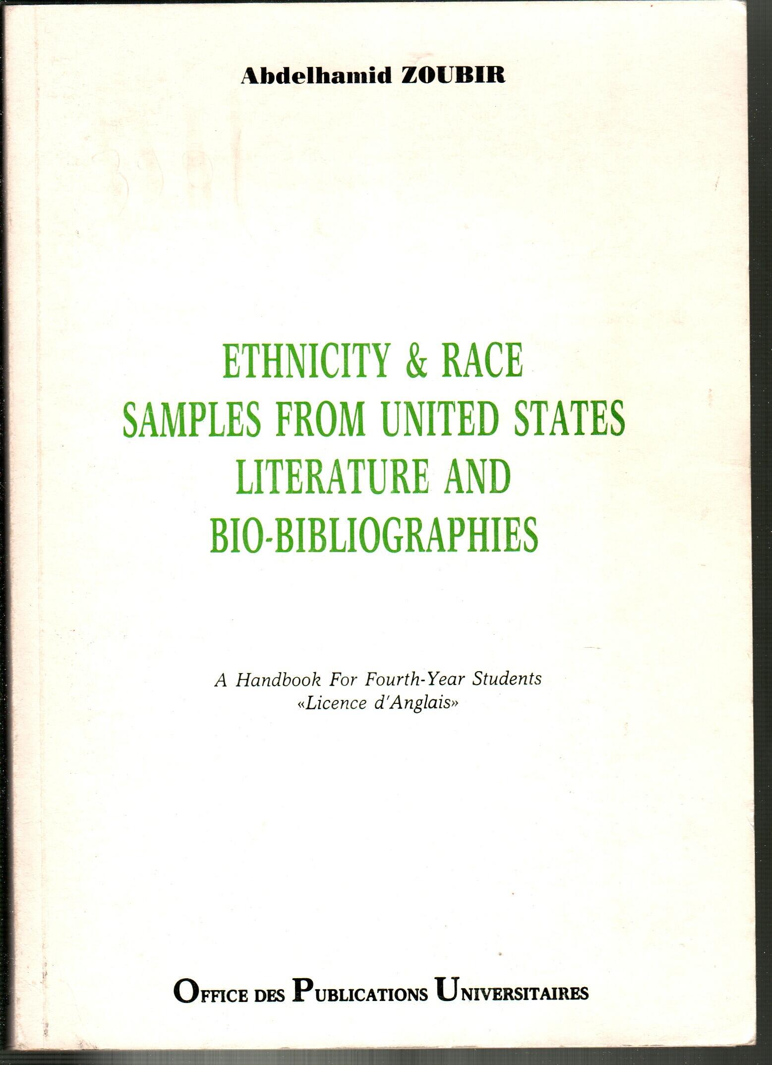Ethnicity and race samples from United States literature and bio- bibliographies