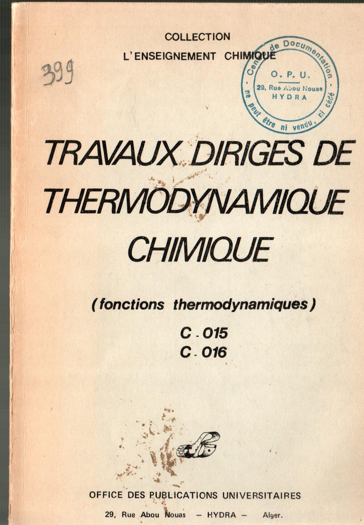 Travaux dirigés de thermodynamique chimique