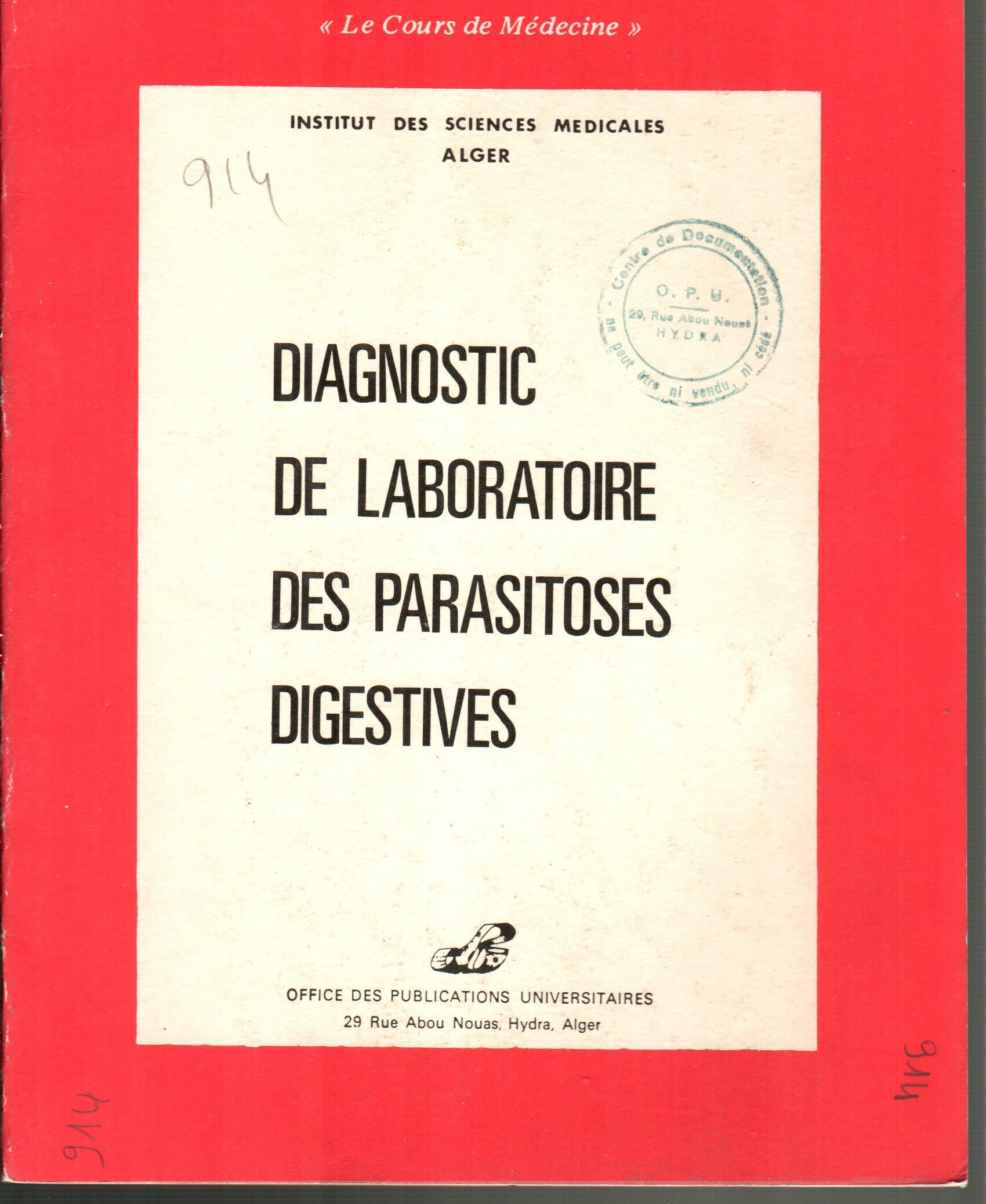Diagnostic de laboration des parasitoses digestives