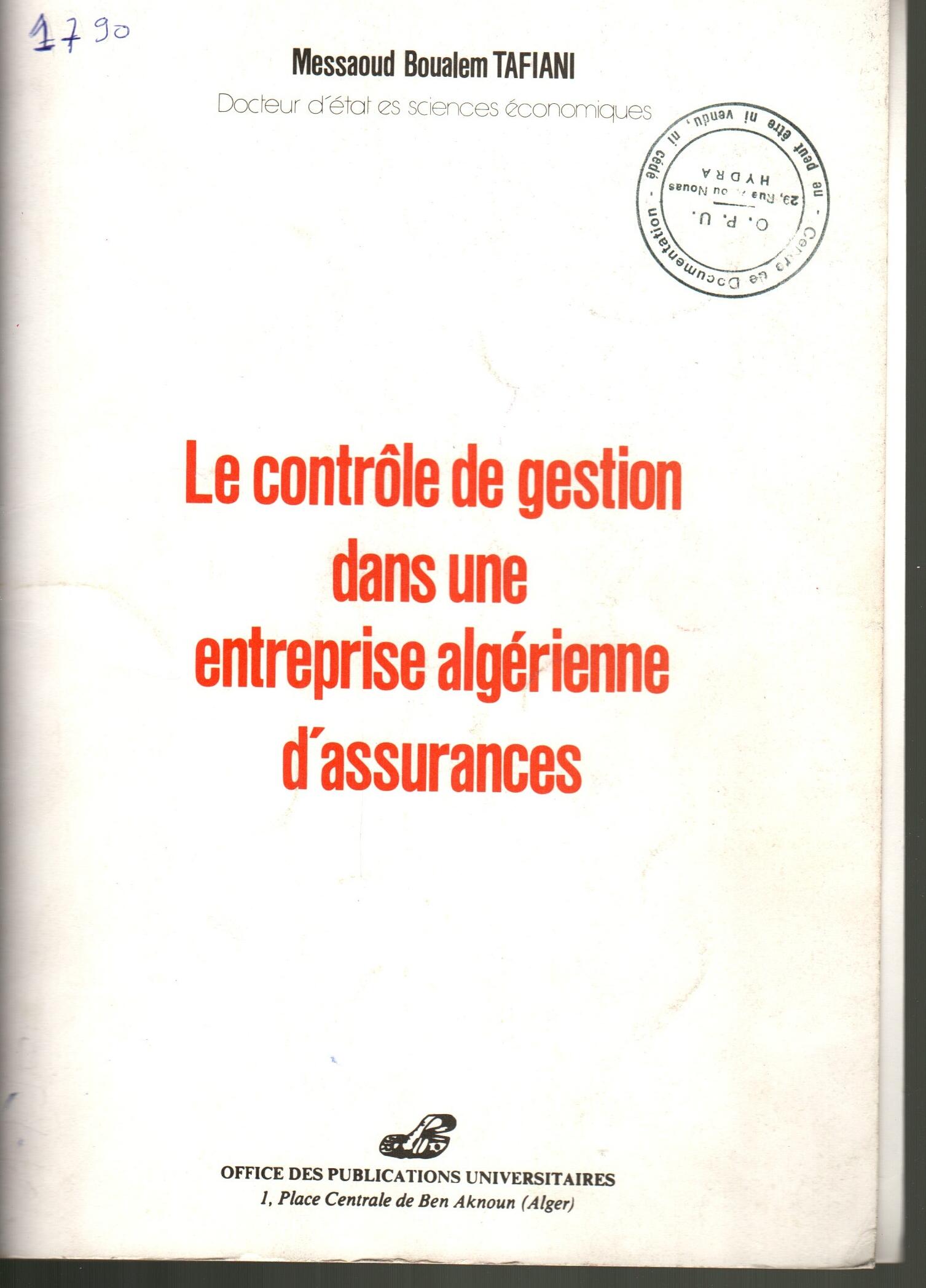 Le contrôle de gestion dans une entreprise Algérienne d'assurances
